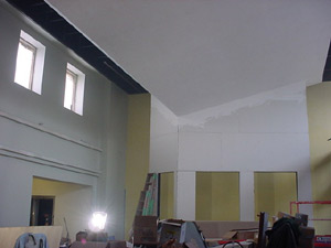 Another view of the stairwell,
 ceiling feature, and windows in the front.