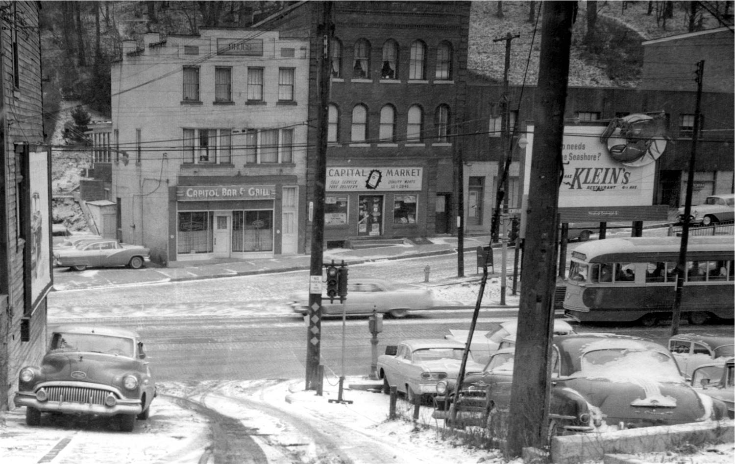 January 22, 1959 - Looking down Curranhill Avenue at
West Liberty Avenue and Capital Avenue.