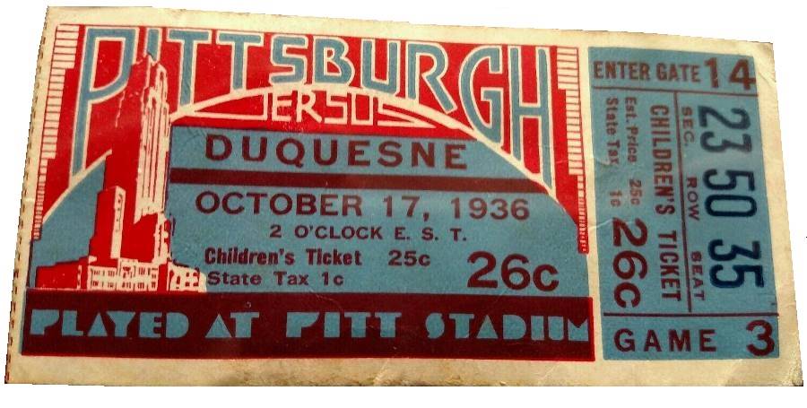 Pitt-Duquesne football ticket stub - 10/17/1936