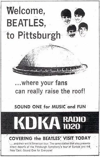 KDKA and KQV radio competed all day long
for the ears of the Beatles audience.