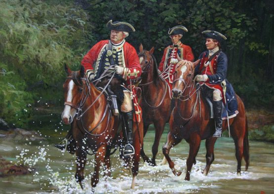 General Braddock and his aides
cross the Monongahela River.