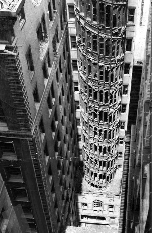 The outdoor Spiral Staircase of the Carnegie Building in 1952.