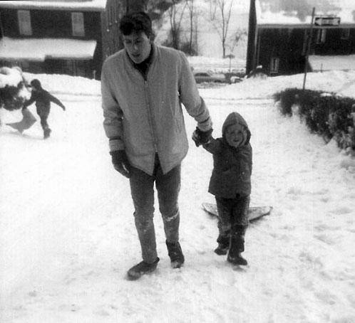 Danny McGibbeny and Clint Burton
sledding on Birchland Street in 1965.