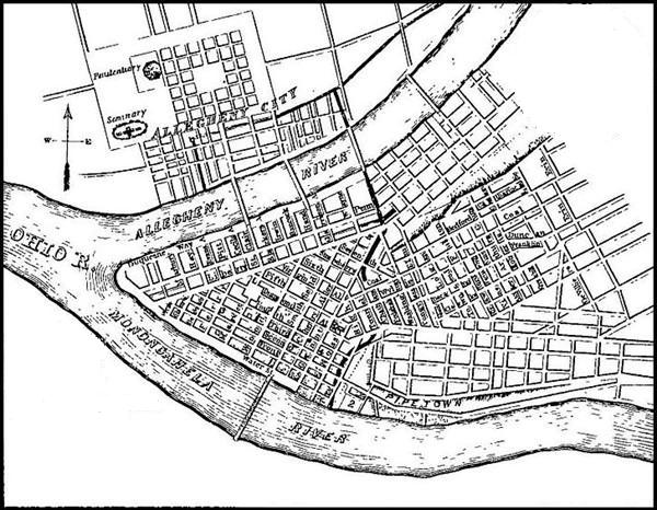Map of Pittsburgh in 1845.