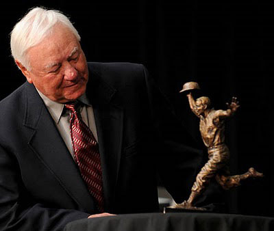 Bill Mazeroski with a model of the new statue.