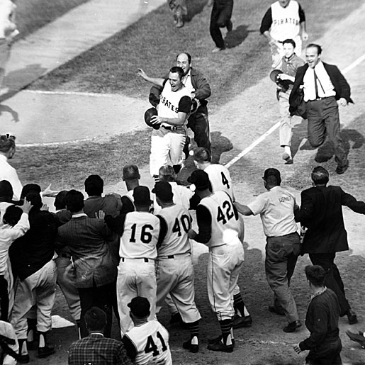 Bill Mazeroski becomes an instant legend!
Photo by Jim Klingensmith.