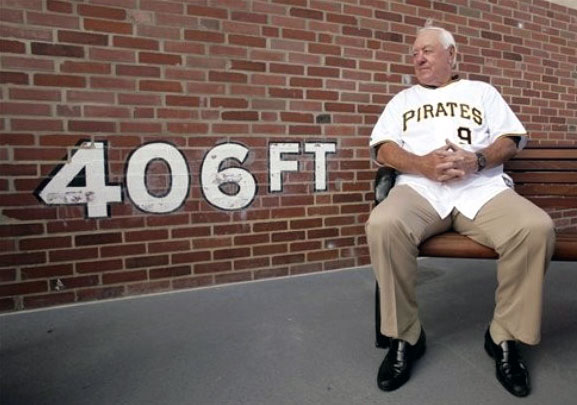 Bill Mazeroski sits next to the
Mazeroski Wall at PNC Park in 2009.