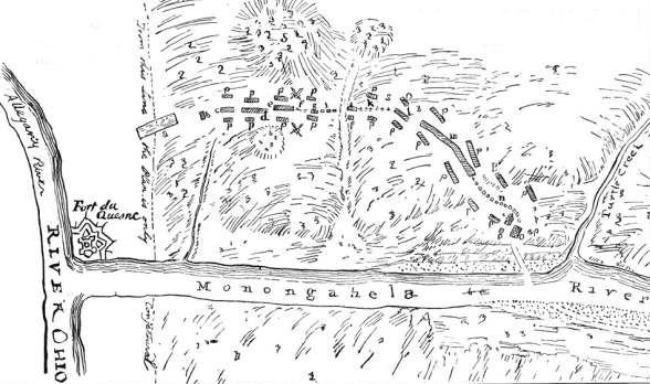Map of Battlefield - Braddock's Attack - 1755.