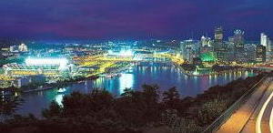 PNC Park and Heinz Field light up the North Shore.
