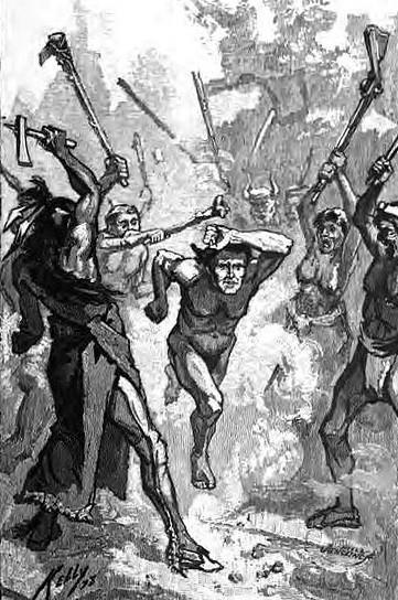 James Smith runs the gauntlet
outside Fort Duquesne.