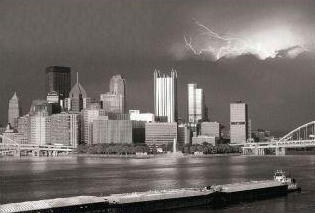Lightning over downtown Pittsburgh.