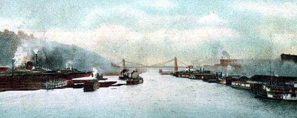 The Monongahela River
 approaching the junction with the Ohio.