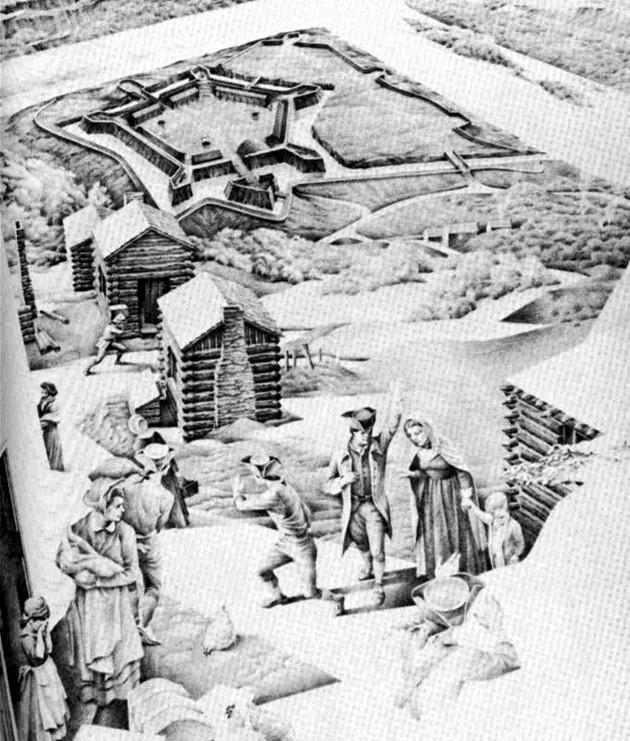 Settlers were called to the safety of the fort
when the Indians went to war in 1763.