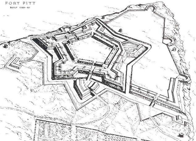Fort Pitt in 1764 after the
construction of Colonel Bouquet's reboubts.