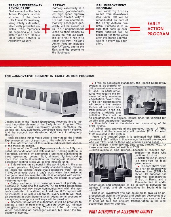 Brochure from the early 1970s
explaining the Skybus system
and transportation benefits.