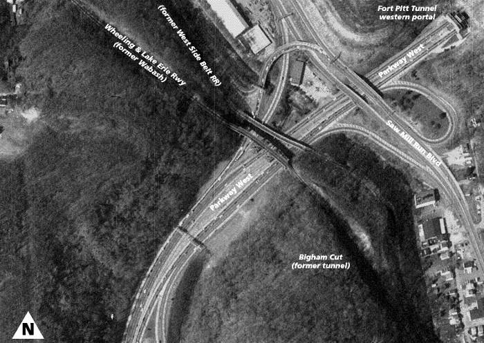 The Wabash Bigham Cut, to the right of the Parkway,
was once a tunnel that collapsed in 1902.