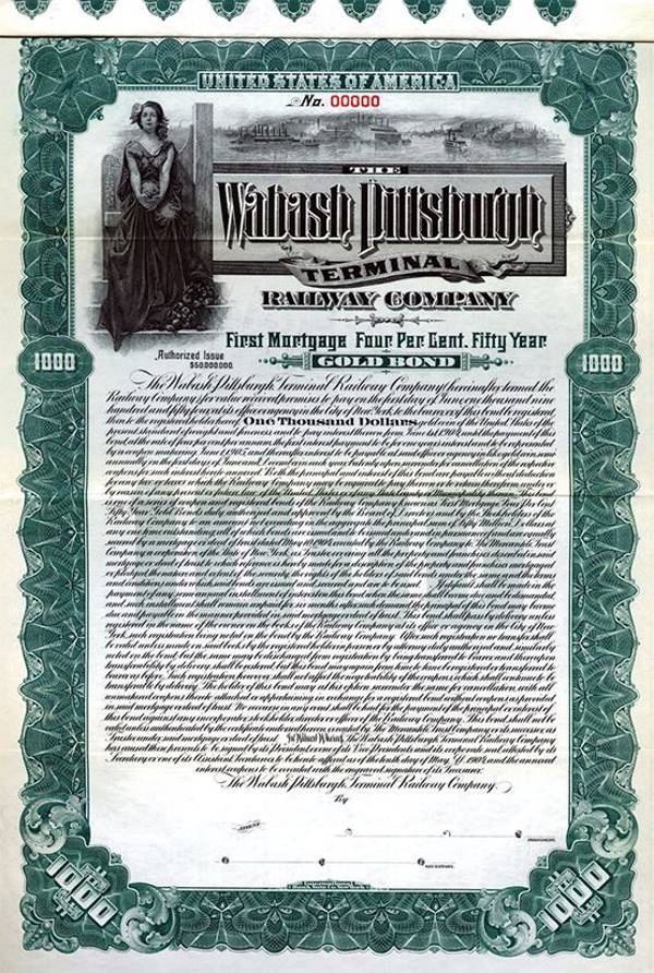 Stock Certificate from the Wabash Pittsburgh Terminal Railway.