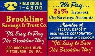 Matchbook advertisement for the
Brookline Savings and Trust