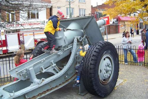 Children play on the Cannon Monument in 2012.