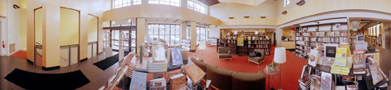 Collage of the upper level of the new Brookline Library.