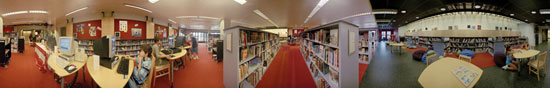Collage of the lower childrens level of the new Brookline Library.