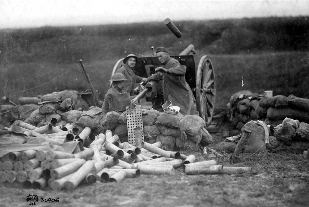 American Artillery engaged in barrage fire.