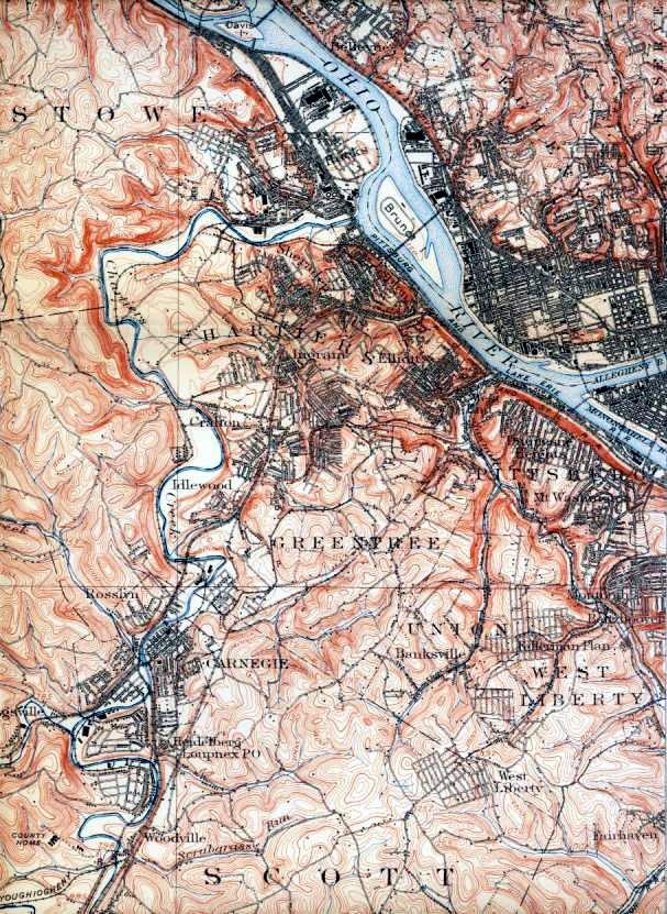 Map of Pittsburgh and surrounding
 areas - early 1900s