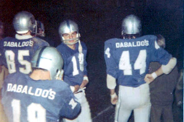 1970 - Royals Jim Martorella (44), Tony Guarino
(18), Dave Calabria (19) and Tommy Quinn (85)
sport their new uniforms at a 1970 game
versus the 1st Ward Peacemakers. The
Royals won the game 12-0.