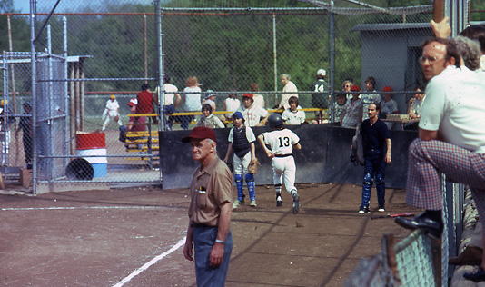Joe Power coaching
 third base during the Opening Day game of the 1976 season