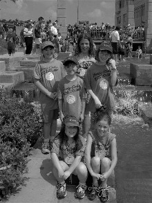 Party Cake girls enjoy the
waterfall at PNC Park.