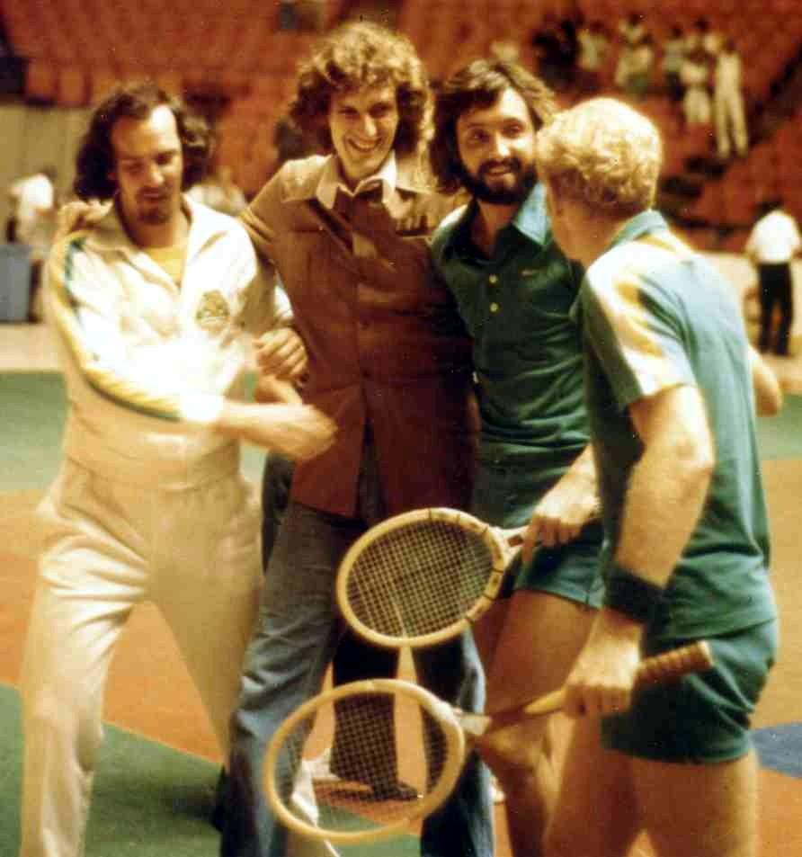 Coach McGibbeny with Paul Denny,
Bernie Mitton and Mark Cox in 1976.