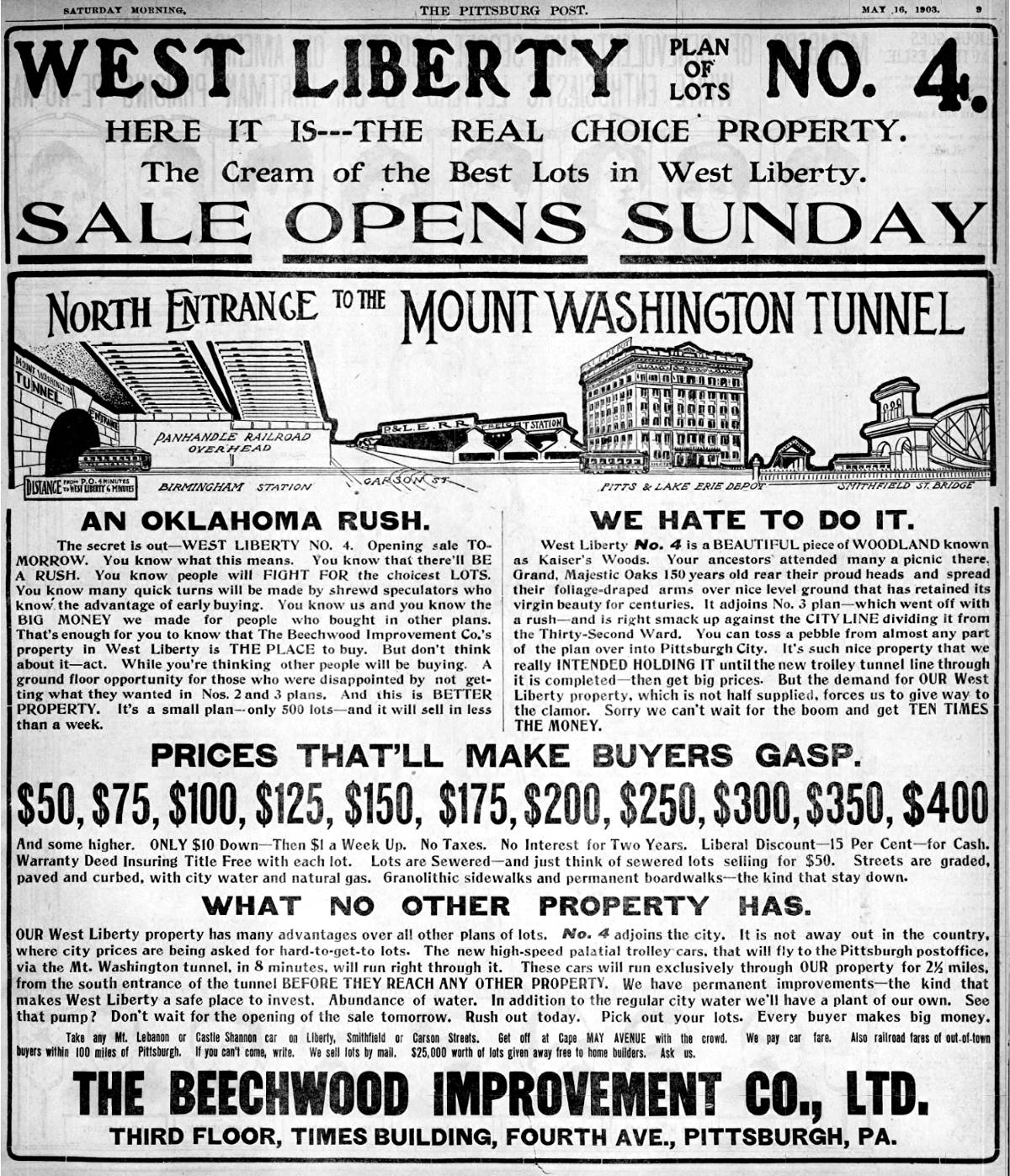 Beechwood Improvement Company Ad -  May 16, 1903.