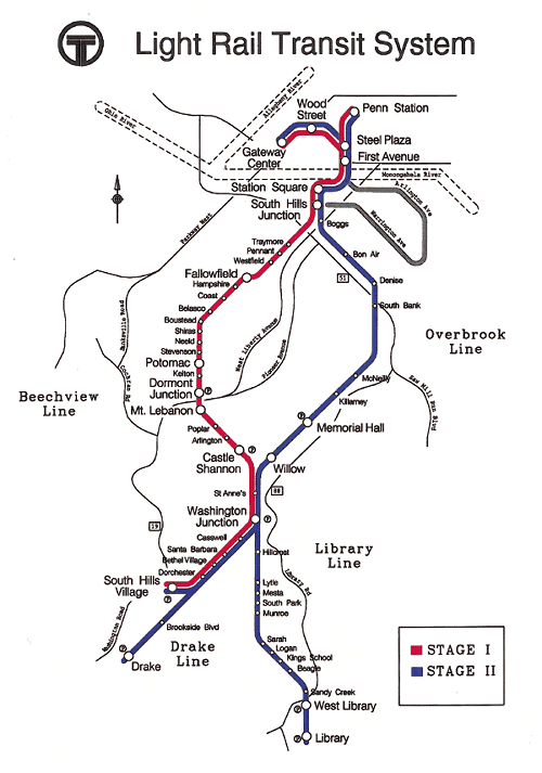 Map of PAT Southern Light Rail Routes