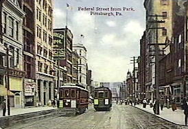 Trolleys
 on Federal Street in downtown Pittsburgh