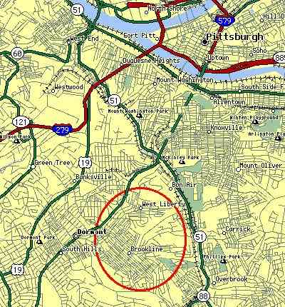 Map of Brookline
and surrounding area.