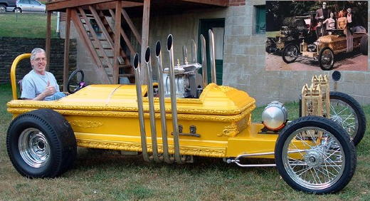 Halloween is a good time for Monsters.
It's always a good time for The Munsters!
The Munster Mobile was in Brookline for
trick-or-treat, and it was the real thing!
Hope you got to see it out on the streets.
That's Doug Brendel. Monster or Munster?