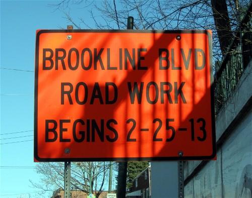 Sign on Brookline Boulevard announcing
the start of the reconstruction project.
