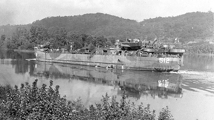 LST 512 enroute to Pittsburgh
along the Ohio River.